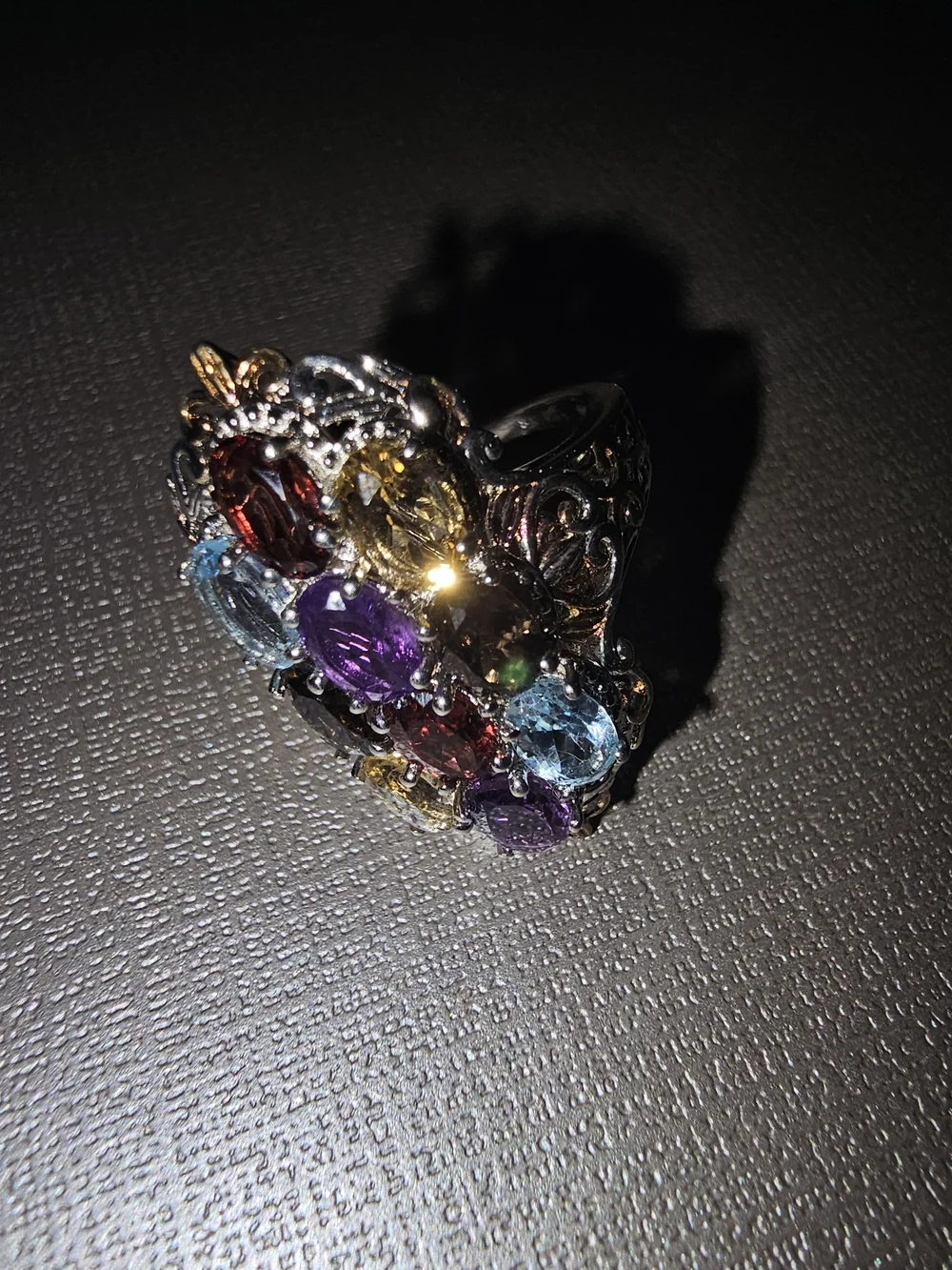 Multi-Gemstone Statement Ring in Mixed Colors Size 7